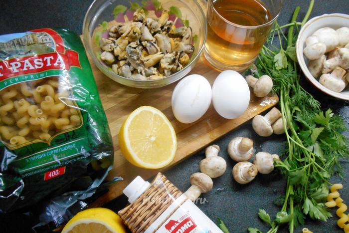 Макароны с мидиями в сливочном соусе - ингредиенты