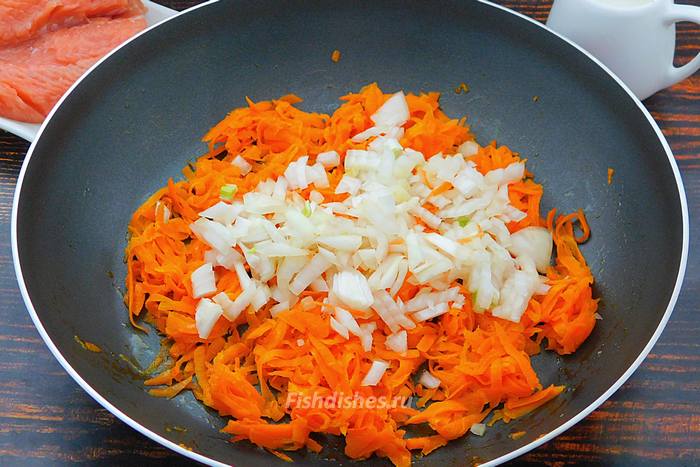 Обжарить лук и морковь на сковороде